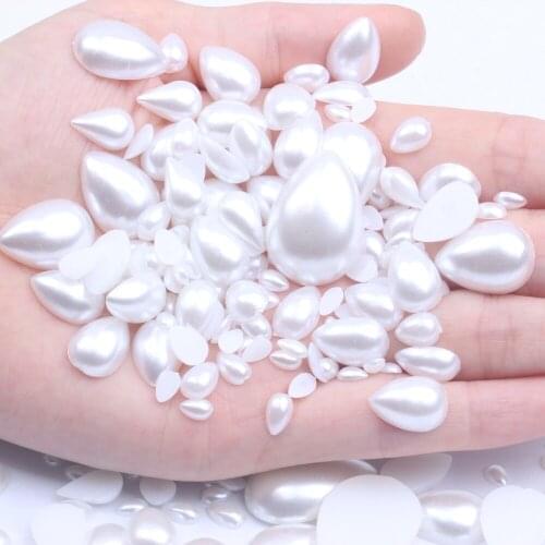 Tear Shape 3x5mm-18x25mm White Color Imitation Pearls Tear Shape Half Pearl Flatback Beads For Nail Art Diy Scrap Booking