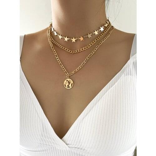 Stillgirl 3Layer Vintage Gold Chain Star Pendant Necklace for Women Boho Map Geometric Set Female Fashion Jewelry Bijoux Femme