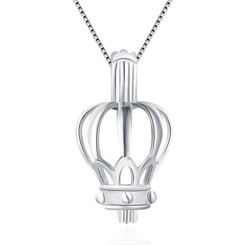 CLUCI 3pcs Romantic 925 Silver Crown Shaped Pendant for Necklace Jewelry Women 925 Sterling Silver Pearl Locket Jewelry SC022SB