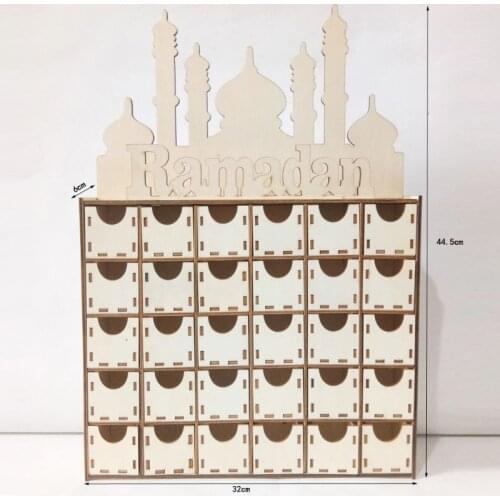 Wood Eid Mubarak Ramadan Advent Calendar Countdown Drawer Muslim Islamic Castle H55A