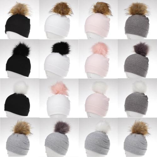2019 Baby Hat Faux Fur Baby Cap Cotton Pompom Bobble Hat For Kids Winter Boys And Girls Caps Artificial Fur Childrens Hats