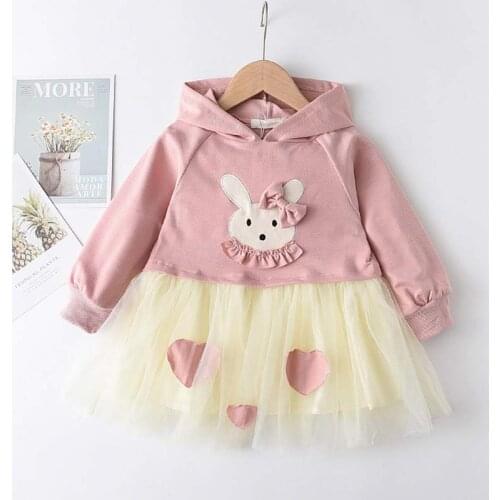 Girls Cartoon Bunny Dresses 2021 New Autumn Fall Spring Casual Rabbit Full Sleeve Vestidos Princess Children Hooded Cute Clothes