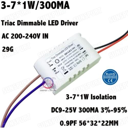4 Pcs Isolation 7W AC200-240V Dimmable LED Driver 3-7x1W 300mA 3%-95% DC9-25V PF ConstantCurrent For Ceiling Lamp Free Shipping