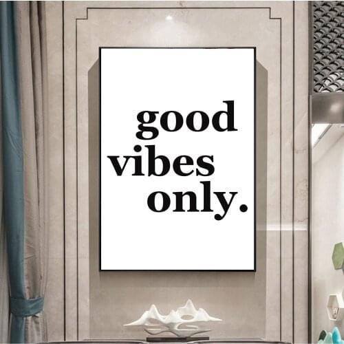 “good vibes only” Letter Canvas Painting Black White Wall Pictures for Living Room Home Decoration Modern Fashion HD Minimalist