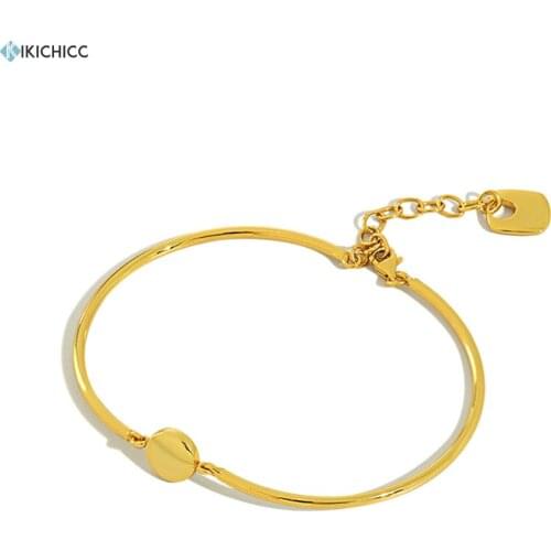 Kikichicc 100% 925 Sterling Silver Gold Snake Chain Bangle Bracelet Women Fashion Luxury Crystal Simple Slim Jewelry For Women