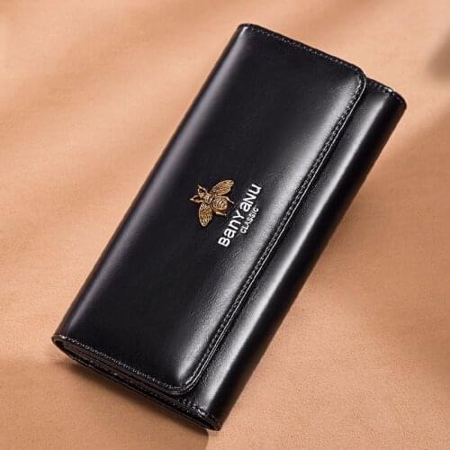 2020 Genuine Leather Wallet Womens Luxury Brand Hasp Coin Purse Long Ladies Leather Wallets Bee Phone Wallet Female Card Holder