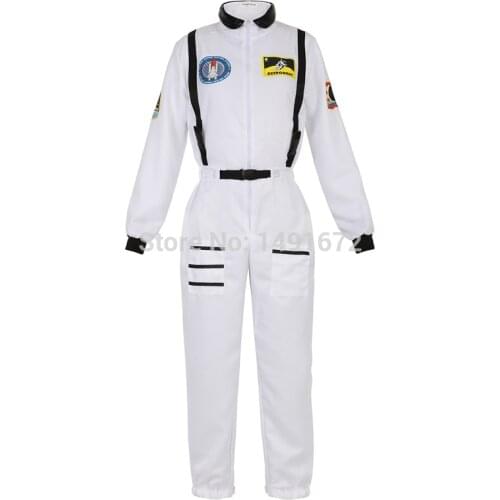 Astronaut costume adult astronaut women men flight space suit jumpsuit halloween cosplay one piece overalls blue white orange