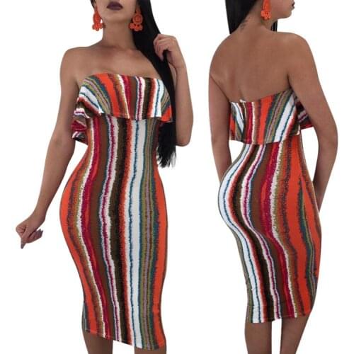 Summer Womens Dress 2021 Slim Sexy Backless Rainbow Print Dress with Lotus Leaf Tube Top