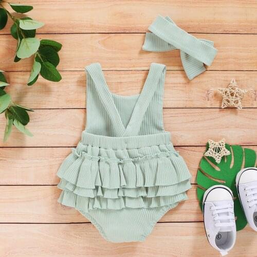 Baby Summer Clothing Newborn Baby Kids Girls Sleeveless Bodysuit Striped Jumpsuit Outfits Backless Clothes Headband SetBody suit