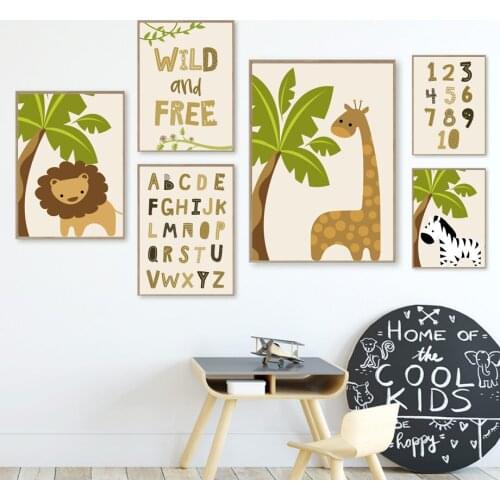 Lion Zebra Giraffe Tiger Alphabet Numbers Wall Art Canvas Painting Nordic Posters And Prints Wall Pictures Baby Kids Room Decor