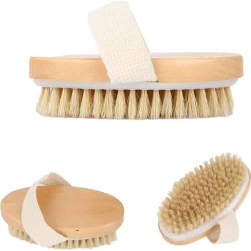 Dry Skin Body Natural Bristle Massage Brush Soft SPA Brush Bath Oval Shower Massage Brush Wooden Skin Body Exfoliating Massager