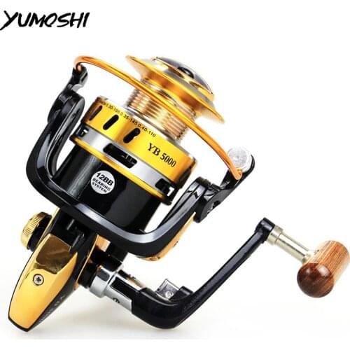 YUMOSHI Metal Spool Spinning Reels Saltwater Carp Fishing Reel 12BB 5.5:1 Coil Fishing Accessories Sea Stainless Steel Handle
