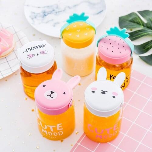 Lovely Rabbit Glass Fun Pet Shape Mini Water Bottle with Cover Rope High Quality Material Wear-resistant Outdoor Coffee Cup