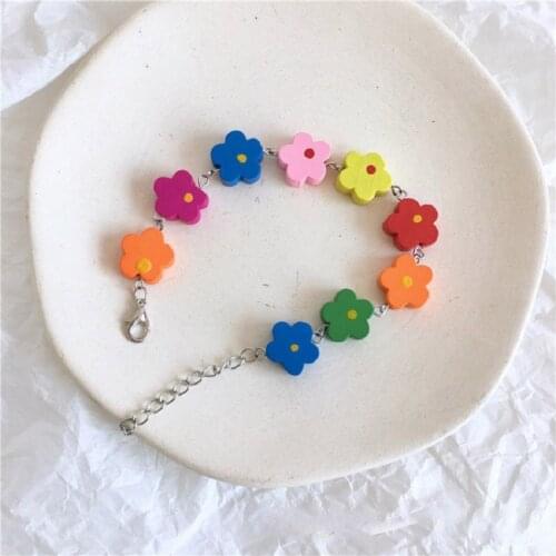 Korean Style Ins Cute Handmade Colorful Flower Bracelet Candy Color Pendant For Women Men Judy Jewelry Party Creative Gifts
