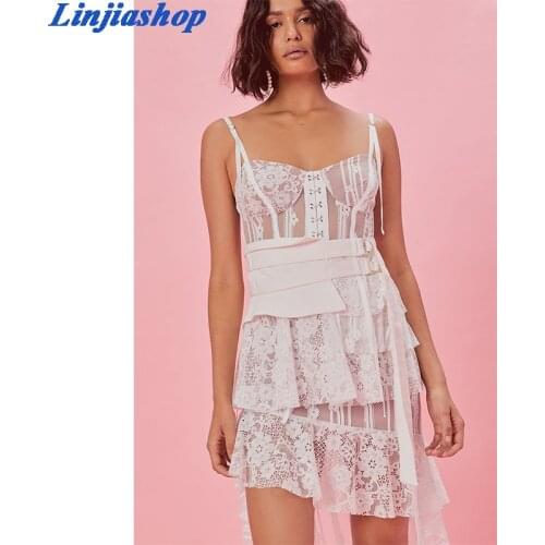 Fashion girdle beach dress sexy spring summer midi dress lining lace up sashes spaghetti strap slim chic dress ladies vestidos