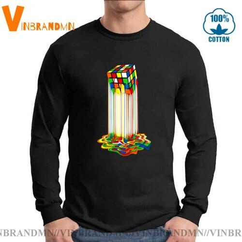 Men hipster Theory Melting Cube tshirt New Creative Rainbow Abstraction melted rubix cube T shirts Magic Cube Long Sleeves Tees