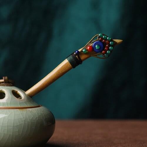 MYWINY Fashion nature sandalwood vintage hairjewelry,colored stone Ethnic hairpins,Women Classic hair jewelry,Classic Barrettes