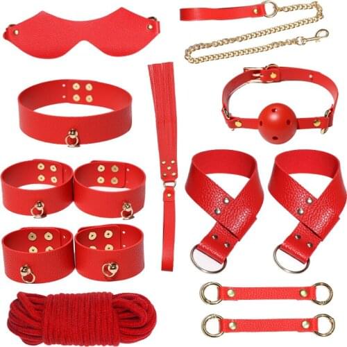 11 PCS Sex Toy Kits Erotic Sex Toys for Adult Game Leather Bdsm Bondage Handcuffs Sex Game Whip Gag Nipple Clamps SM Couple Toys