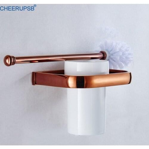 WC Toilet Brush Set Bathroom Rose Gold Holder Wall Mounted Bronze Black Toilet Bowel Brush Washroom Brushed Toilet Accessories