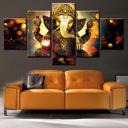 Wall Art Canvas Painting Elephant God Style Pictures Decor 5 Panel Lord Ganesha Cuadros Modern Decoration HD Prints Paintings