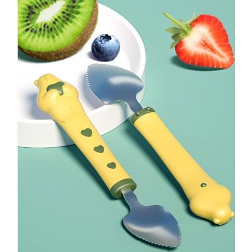 Stainless Steel Non-slip Baby Training Tableware Jagged Spoon Storage Box Food Fruit Self Feeding for Kid Children Creative Gift