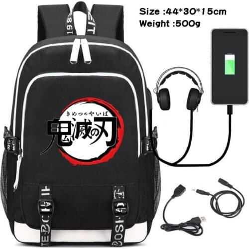 New Hot Demon Slayer Kimetsu Backpack Rucksack Bag USB Fashion Port / Lock /Headphone Interface Students School Book Laptop Bag