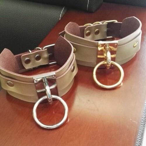 Punk 100% Handmade Bondage Choker Oversized BDSM Cosplay Collar Gold Leather Necklace