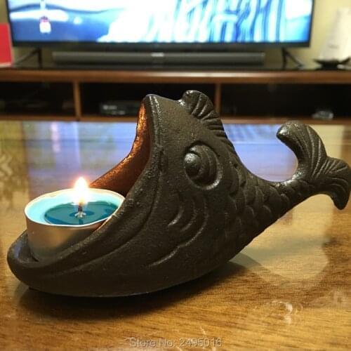 Candle Holder Lantern Cast Iron crafts Goldfish crafts Ashtray in brown