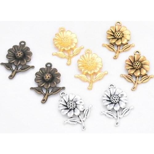 NEW 10Pcs/Lot 27x19x3.5mm Four Colors Plated Sunflowers Charms Pendant DIY Handmade Jewelry Accessories