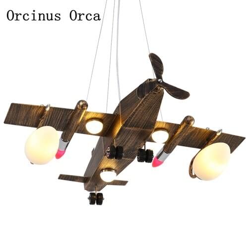 Industrial Wind Retro Aircraft Chandelier Boys'Bedroom Childrens Room Lamp American Creative LED Iron Fighter Chandelier