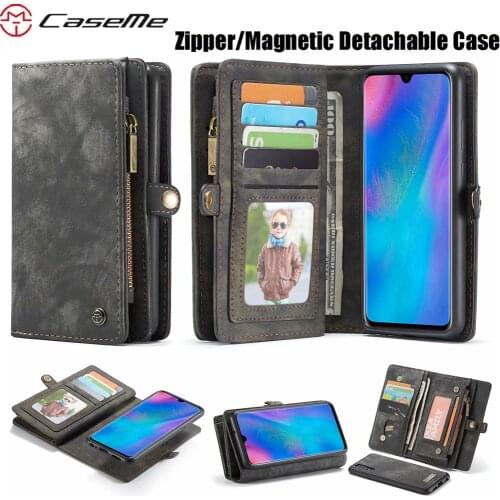 CaseMe Luxury Leather Case For Huawei Mate 20 Pro P20 P30 Pro Lite Nova 3e 4e Phone Bag Detachable Zipper Flip Wallet Cover