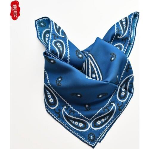 100%natural twill silk scarf women blue cashew neckerchief bandana small square scarf 65cm unisex kerchief luxurious neck wrap