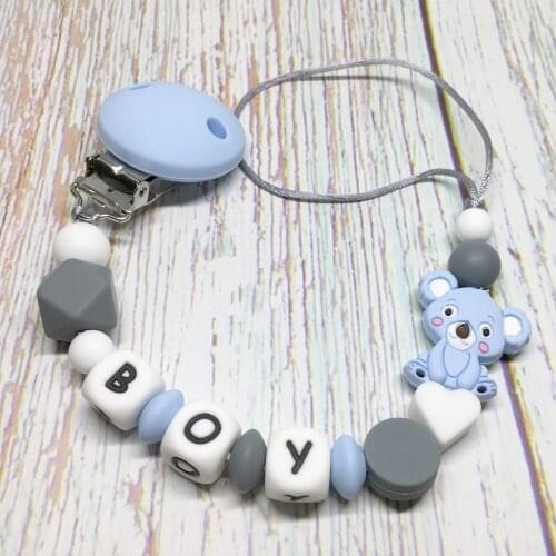 Silicone Baby Pacifier Clip Personalised English Russian Name Pacifier Chain Baby Teething Soother Toy Dummy Clips Shower Gift