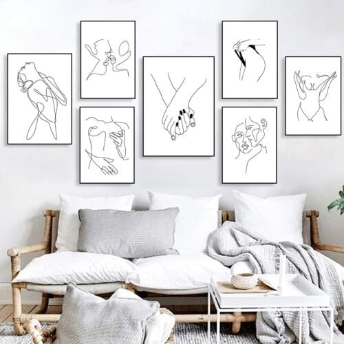 Nordic Abstract Body Line Drawing Minimalist Wall Art Canvas Painting Posters and Prints Pictures Home Room Decor (No Frame)