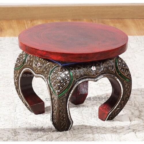 Thai-style Handmade Solid Wood Stool Shoe-changing Chair Southeast Asia Furniture Club Coffee Table Small Bench Ottoman Pouf