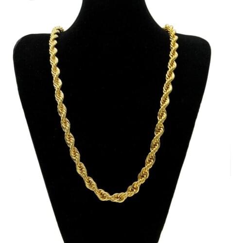 10mm wide Thick Twist Rope Chain Necklace Link Chain Men Hip Hop Rapper jewelry Gold Color