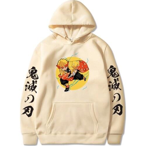 Hot Sale Japanese Anime Demon Slayer Kimetsu no Yaiba Zenitsu Thunder Breathing Hoodies Pullover Dropship Sweatshirt