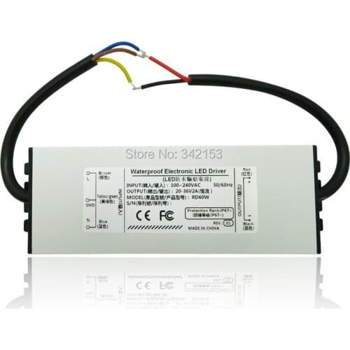 Topledlight 60W IP67 Waterproof LED Driver DC20V-36V 2A Lighting Transformers For 60W High Power LED Light Bulb 2PCS/LOT