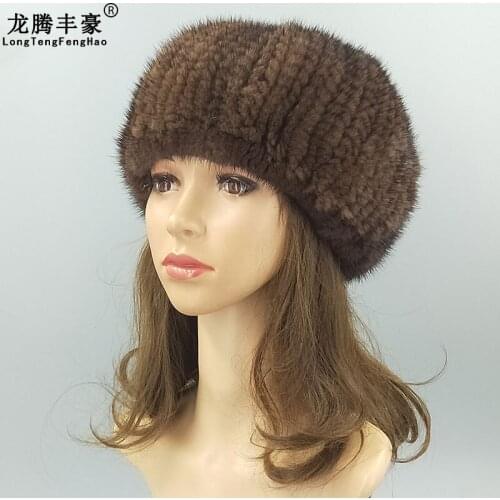 Knitted Hats Mink Fur Cap Womens Winter Hats Natural Real Fur Cap New Brand Fur Knitted Cap Women Hat Genuine Mink Fur beanies