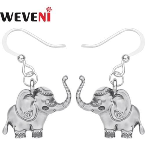 WEVENI Alloy Antique Gold Plated Jungle Elephant Earrings Cute Cartoon Animal Dangle Drop Jewelry For Girls Kid Gift Accessories