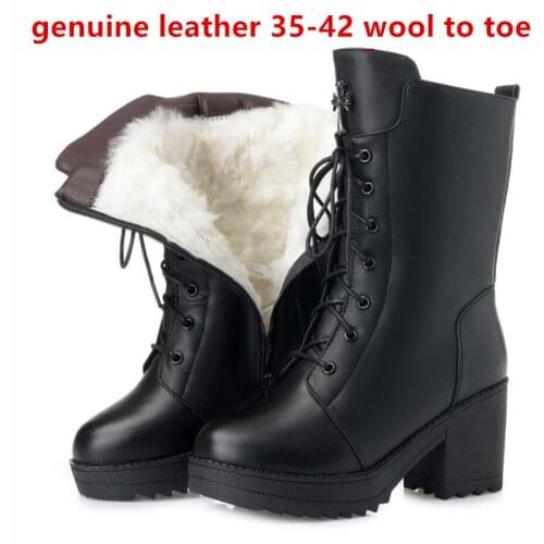 DM478 Women Mid-Calf boots 2020 genuine leather women winter warm lace-up women Martin boots women snow boots Botas Mujer