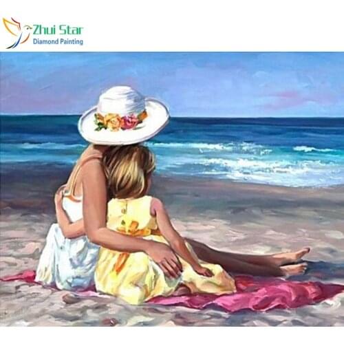 Zhui Star 5D DIY Full Square drill Diamond Painting Embroidery Seaside mother & daughter Cross Stitch Rhinestone Mosaic decor