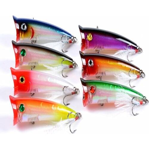 1pcs Topwater Popper Fishing Lures 7.8cm 10.5g Wobbler Laser Hard Plastic 3d Eyes Artificial Bait Feather Treble Hooks Tackle