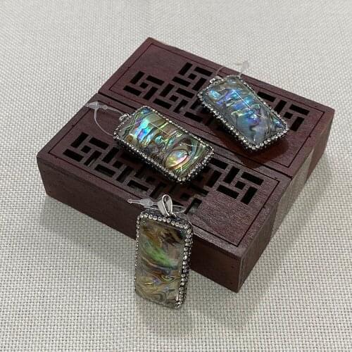 1pcs Abalone Crystal Pendant Inlaid Rectangular Necklace Earrings Jewelry Accessories Wholesale DIY Handmade Creative Gifts