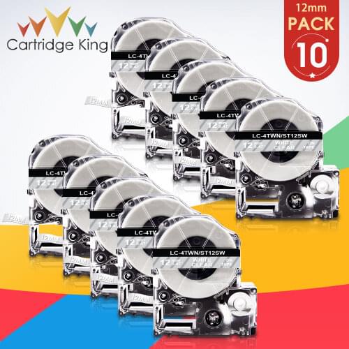 10pk 12mm White on Clear ST12SW Compatible for Epson KingJim Label Printers LC-4TWN Label Tapes Ribbon LC4TWN LW-300 400 LW1000P