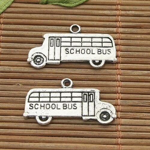20pcs tibetan silver color crafted 2sided school bus design charms H3859