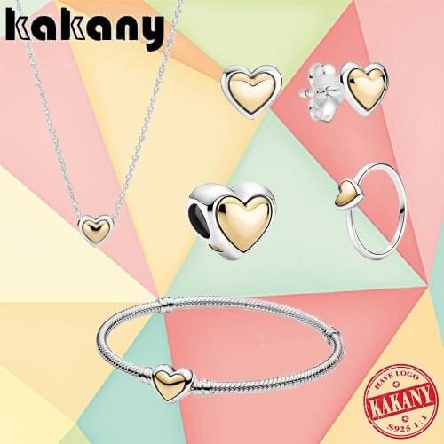 2021 New High Quality 100% 925 Silver Golden Dome Peach Heart Necklace, Ring, Bracelet, Earrings Fashion Diy Jewelry Girl