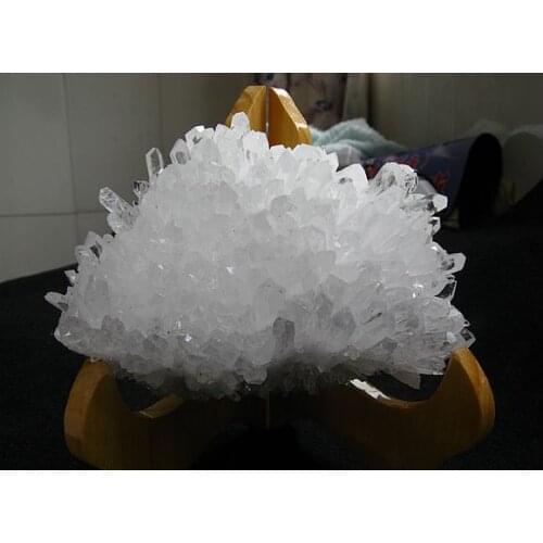 415g natural rock quartz crystal cluster original+ WOOD STAND