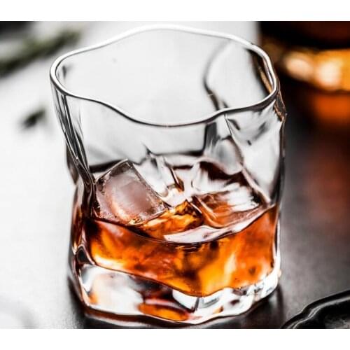 50PCS/Lot 245ml Whiskey Scotch Glass Irregular Crystal Wine Glasses Drinking Glasses Glassware Dishwasher Safe Tumbler Wine Cup