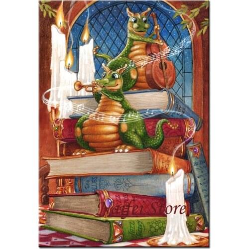 5d Diy Diamond Painting Full Square Lovely Dragon playing Embroidery Cartoon Books Picture Of Rhinestones Home Decor Crafts